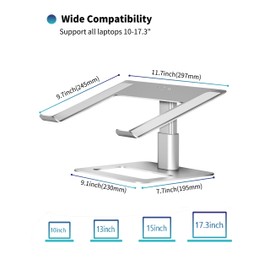 SOUNDANCE Adjustable Laptop Stand for Desk, Computer Stand, Ergonomic Laptop Riser Holder Compatible with 10 to 17.3 Inches Notebook PC Computer, Aluminum Silver