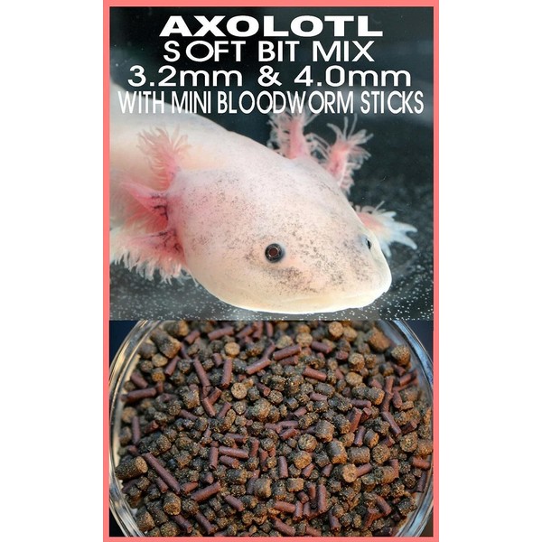 AQUATICBLENDEDFOODS ABF Gourmet Axolotl Soft Food Pellet Mix 3.2mm & 4.0mm & Mini BLOODWORM Sticks - ABF7 (16oz - 1 LB.) - Heat Sealed for Freshness - WE Ship Within 24HRS