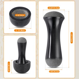 Tianman Small Mortar and Pestle Set 3.2 Inch.1/3 Cup.Mini Marble Grinder with Brush for Pills Herbs Spices,Easy to Grip.Efficient Grinding.Universal Dual Head Grinding Pestle.(Granite Black Polished)