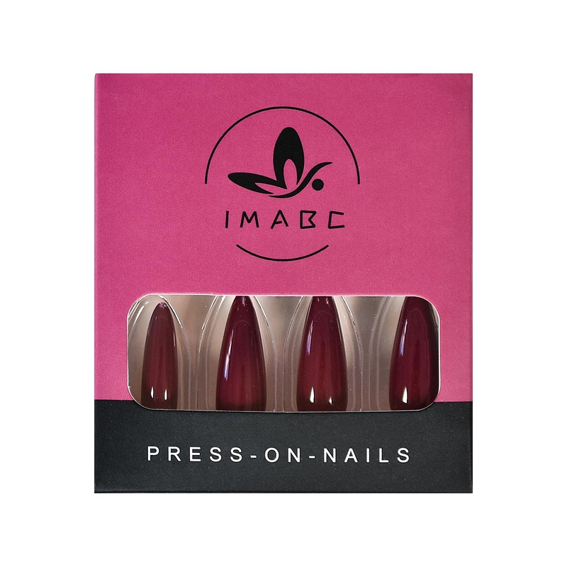 24pcs Dark Burgundy Press On Fake Nails Medium Long Stiletto