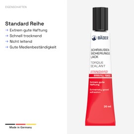 BÄDER LACKE's Original Threadlocker Paint 50 ml Standard Series Red Reference 1962 - Aid for Securing, Signing, Sealing, as well as Proof of Tampering