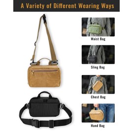 Sayram SS1 EDC Sling Bag, EDC Crossbody Bag Backpack Made of Waxed Canvas, Tactical Shoulder Bag Bum Bag Men, EDC Shoulder Bag for Travel and Hiking, Waxed Green, EDC Sling Bag