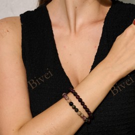 Bivei Crystal Bracelet for Women 8mm Beaded Semi Precious Natural Stone Stretch Elastic Jewelry Yoga Gifts(Rainbow Tournaline - Balance)