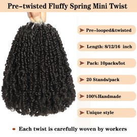 10 Packs Yanky Twist Crochet Hair 8 Inch Pre-twisted Natural Black Kinky Mini Spring Twist Small Curly Senegalese Twist Braids Yankee Twist (4#(Brown), 8 Inch (Pack of 10))