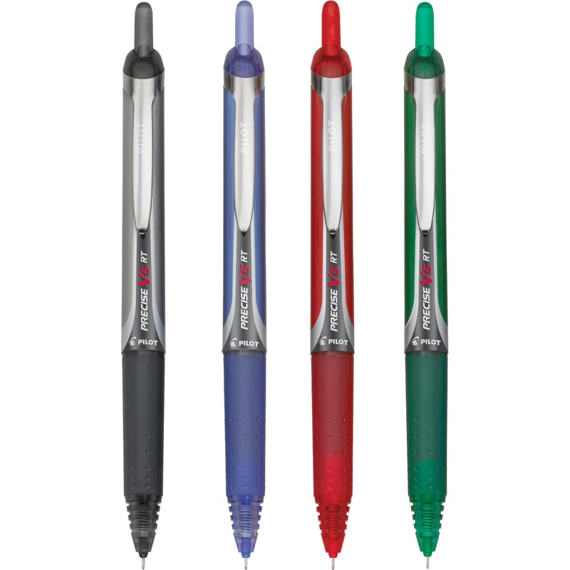 PILOT Precise V5 RT Pens, 0.5 mm, Black/Blue/Red/Green, Pack of