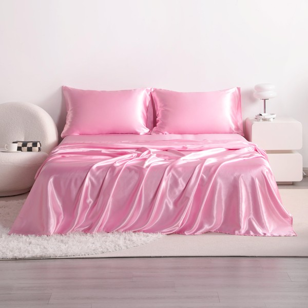 organictune Twin XL Satin Bed Sheet Set, 3 Pieces Bed