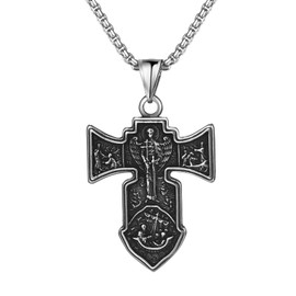 OIDEA Men's Necklace Jesus Cross: Orthodox Cross Pendant with Stainless Steel Wheat Chain Religious Jewellery Gift for Men Friend Brother