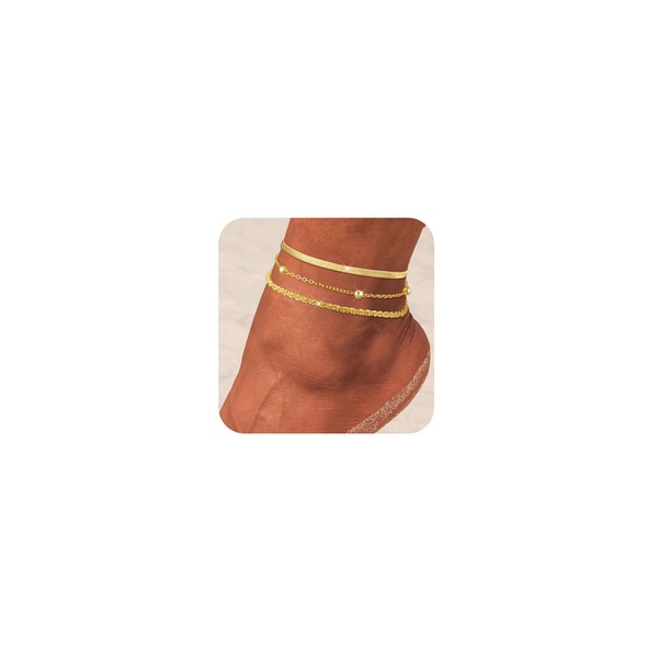 CAROVO Gold Ankle Bracelets for Women 14K Real Gold Plated