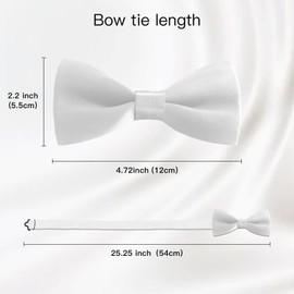 100% Silk Bow Ties for Men, Silk Solid Self Tie, Classic Men's Bow Ties, Wedding & Tuxedo Jacket Outfit Bowties (White)