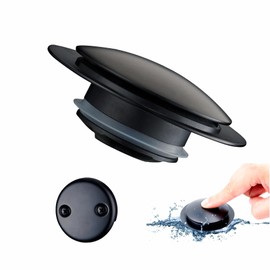 Black Tub Drain Stopper,Welsan Universal Pop Up Bathtub Stopper Replacement Tip Toe, Lift and Turn with 2-Hole Overflow Face Plate Cover and EZ Bath Tub Plug Stopper (Matte Black)