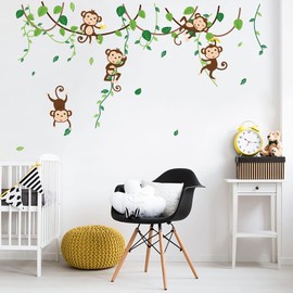 decalmile Monkey Climbing Tree Wall Decals Jungle Animals Wall Stickers Kids Room Baby Nursery Bedroom Wall Decor