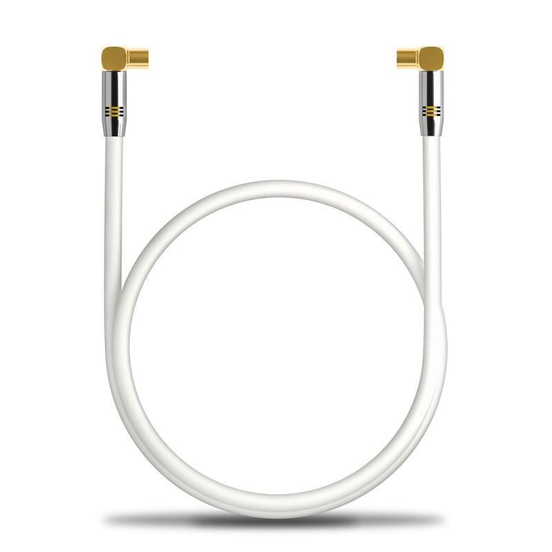 deleyCON TV Cable Plug 90°/Jack 90° Gold-Plated, White