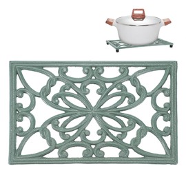 Sumnacon Cast Iron Trivet Heat Resistant Iron Trivet for Hot Dish Pot Pan Plate Teapot,Rustic Cast Iron Trivet for Cooktop Kitchen Dining Table Metal Trivet with Rubber Feets, Green