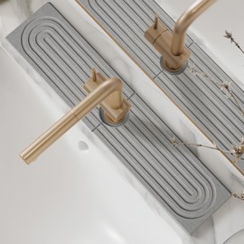 LeKuni Sink Drying Mat, Diatomaceous Earth Stone Sink Splash Pad, Tap Splash Guard, Pans Absorbent Mat, Sink Mat for Kitchen and Bathroom [Light Grey, 60 x 10 cm]