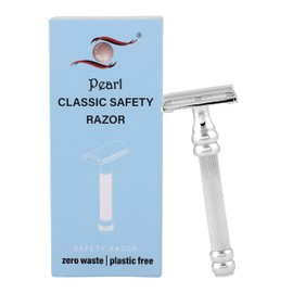 Pearl Shaving Close Comb Double Edge Safety Razor SBF-11 Butterfly Razor (Chrome), Long Handle, 5 Blades