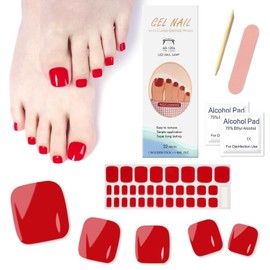 Ceboic 32 Stück Selbstklebend Fußnagel Sticker, Pure Farbe Nagelfolie UV Härtend Vollabdeckung Zehennagellack Aufkleber, Gel Nail Wraps Nagelsticker Geschenke für Frauen Mädchen (Rot)