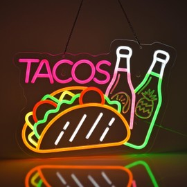 JOMOSPO Tacos Neon Sign, Neon Lights Hanging Wall Art Decoration for Business Mexican Restaurant Fast Food Shop/Truck, Bar, Pub, USB Powered Ultra Bright Dimmable, 16.1 * 12.2 inches
