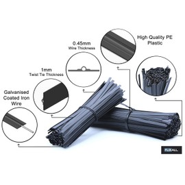 Flixall. 5 inches Twist Ties Pack of 100 - Premium Quality Reusable Black Plastic Coated Twist Ties for Bags, Cords - Bread Ties for Household