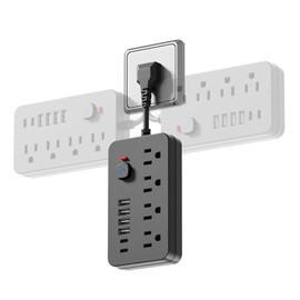 Power Strip Surge Protector Extension Cord - Chiefway 4 AC Outlets, 6 USB Ports (2 USB C) Short Cord Outlet Extender, with One-Touch Switch, Wall Mountable for Home Office Travel Dorm, Black