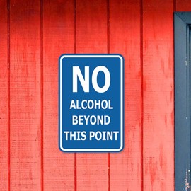Signs ByLITA Portrait Round no Alcohol Beyond This Point Sign with Adhesive Tape, Mounts On Flat Surface (White/Red) - Small