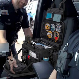 Trunab Patrol Bag Police Gear Car Front Seat Organizer for Law Enforcement Military Duty Bag with 15.6” Laptop Sleeve, Cups Holder, MOLLE Strips, Fits Vehicle Passenger Seat