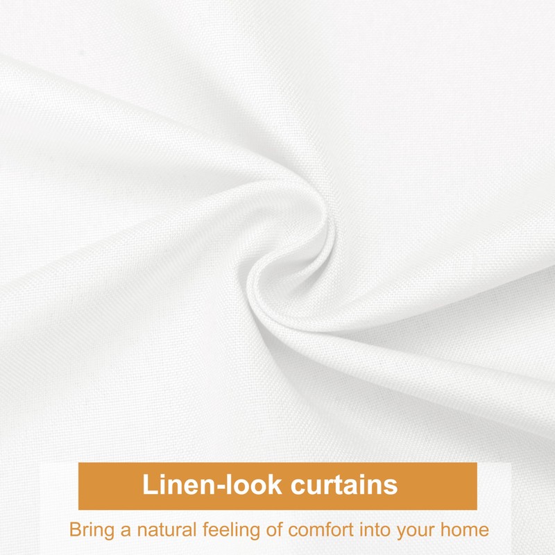 DWCN White Faux Linen Kitchen Curtains, 36 Inch Drop Cafe