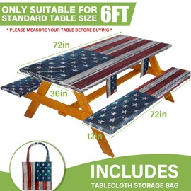 Picnic Table Cover with Bench Covers Vinyl Elastic Edges Fitted Rectangle Seat Tables Waterproof 3-Piece72X30in Set Outdoor Folding Backing Tablecloth for Camping Over SizeTie-Dye 42