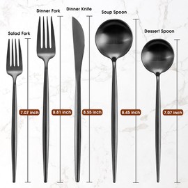 Matte Black Silverware Set for 4, IBIILII JEFF 20 Pieces Stainless Steel Flatware Set，Kitchen Utensil Set, Tableware Cutlery Set, Knife Spoons And Forks Set, Satin Finished Polished & Dishwasher Safe