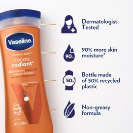 Vaseline Intensive Care Body Lotion Cocoa Radiant for Dry Skin Lotion Made with Ultra-Hydrating Lipids and Pure Cocoa Butter for a Long-Lasting, Radiant Glow 10 oz