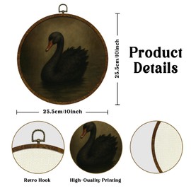 Round Wall Art Framed,Vintage Black Swan Wall Art Decor,Canvas Print with Medieval Retro Swan Design,Farmhouse Decor for Bedroom, Living Room, Gallery Space, 10"x10" (Black Swan)
