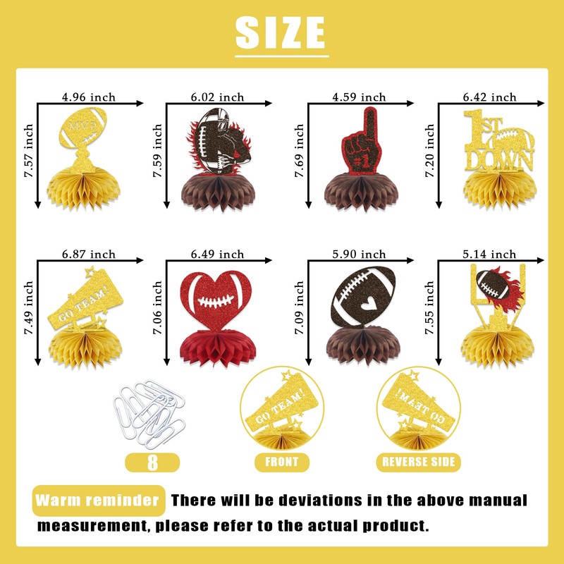 8Pcs Football 1st Birthday Honeycomb Centerpieces Baby Shower Rookie of