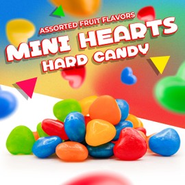 Mini Hearts Hard Candy | 1 Pound Bag | Assorted Fruit Flavored | Edible Hearts for Decorating Cookies, Cupcakes, Cakes, Ice Cream | Rainbow Candy for Party Jars and Candy Machine