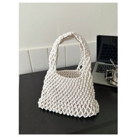 Verdusa Women's Crochet Top Handle Satchel Handbags Hollow Out Beach Clutch Purses White One Size