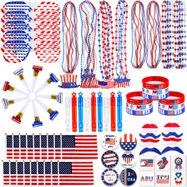 150 Pcs 4th of July Patriotic Accessories for Kids, Fourth of July Party Favor Supplies, Independence Day Memorial Day Decor Dressing-up Accessories, Classroom Prizes for Students
