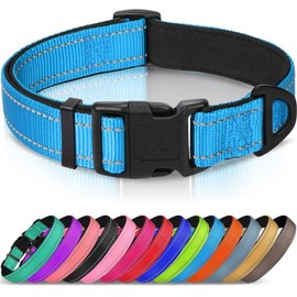 Joytale Reflective Dog Collar, Soft Neoprene Padded, Metal D-Ring, Nylon Pet Collar Adjustable for Medium Dogs, Sky Blue, M
