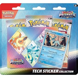 Pokémon TCG: Scarlet & Violet—Prismatic Evolutions Tech Sticker Collection – Glaceon (1 Foil Promo Card & 3 Booster Packs)