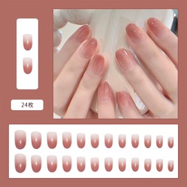 YOVOY Nail Tip, 3D Nail, Cute, False Nail, Short, Nail Tip, Nail Sticker, Pink, Black, Cute, Stylish, Long False Nail, Popular, Round Tip, Short, Long, 24 Pieces (Gradient Pink)