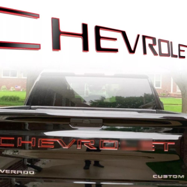 Unbranded Black Red Tailgate Insert Letter for Silverado 2019-2022 2023
