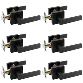 ANNFUZ 6Packs Passage Door Handle Without Key,Square Interior Door Lever for Hallway Closet, Reversible Keyless Lever for Right & Left Side,Heavy Duty Non-Locking Lever Set