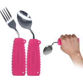 Ehucon - Cuchara y tenedor adaptables en ángulo para temblores de mano, parkinsons, utensilios con peso con asas antideslizantes de fácil agarre para comer no empotrado (1 cuchara + 1 tenedor = 2