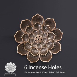 Incense Holder for Sticks, Incense Burner 6 Incense Holes with Lotus Detachable Ash Catcher (1, Brown)