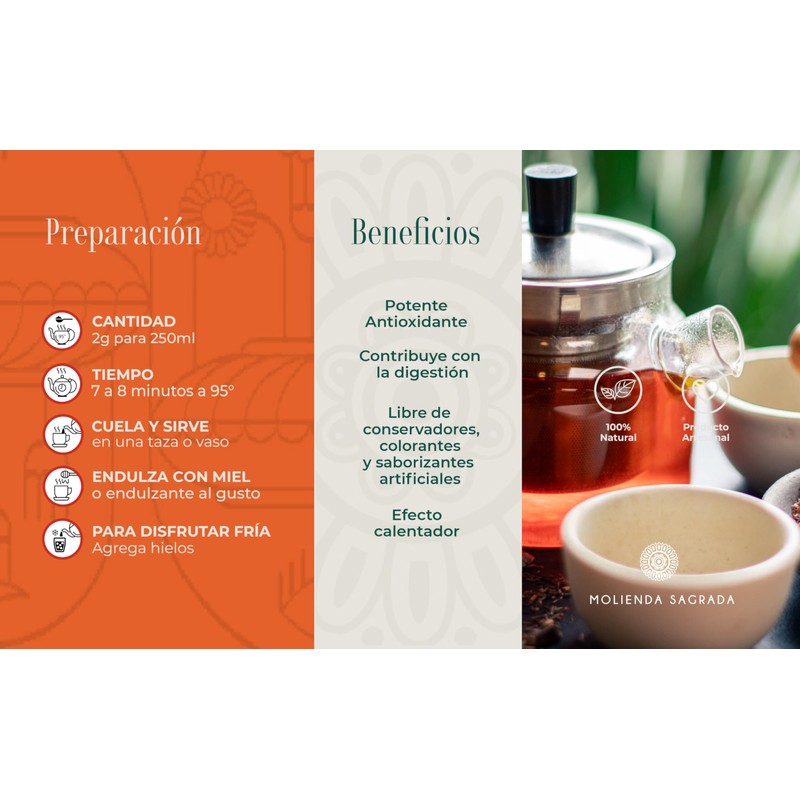 Molienda Sagrada, Rooibos Chai, 15 sachets biodegradables