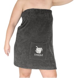 Lashuma Ladies Sauna Towel with Velcro Fastening Grey Terry Cloth Women Sauna Kilt Size: L - XXL