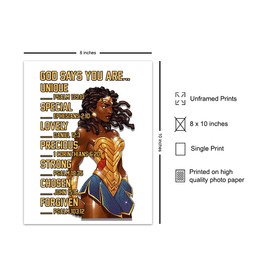 Black Wall Art Woman - African American Women, Girls - God Says You Are Christian Wall Decor - Inspirational Motivational Quotes - Positive Affirmations - Bible Verses - Religious Gifts -8x10 Unframed