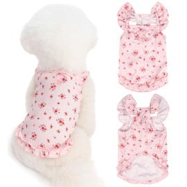 Fohuanky Summer Floral Dog Shirt for Small Dogs Cats, Lightweight Breathable Pet Clothes for Puppy Girl, Soft Kitten Outfit for Outdoor & Indoor Wear