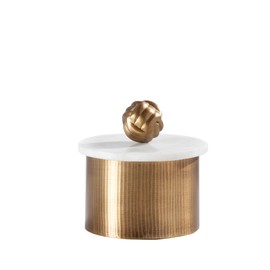 Torre & Tagus Tomar Metal Antique Ribbed Canister Marble Lid for Living Room or Bathroom Vanity Accessories, Short, Brass