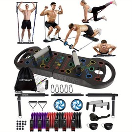 Hot Portable Exercise Equipment with 16 Gym Accessories.20 in 1 Push Up Board Fitness, Resistance Bands with Ab Roller Wheel, Home Workout for Men - Color: Black-120lbs