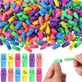 Crtiin 480 Pencil Top Eraser Bulk Funny Face Cap Erasers Assorted Colored Cap Erasers for Pencils Arrow Shaped Pencil Erasers Toppers for Pencils for Kids Teachers School Classroom Home Supplies