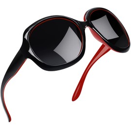 Joopin Oversized Black Red Sunglasses Polarized, Large Women Sun Glasses UV Blocking, Big Face Ladies Sunnies Dark Lens for Sensitive Eye