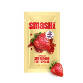 Smash Foods Strawberry Jam Squeeze Packets | 10 Single Serve | Natural, Keto & No Sugar Added | Vegan & Upcycled Fruit Spread | Low-Calorie, Superfood Snack